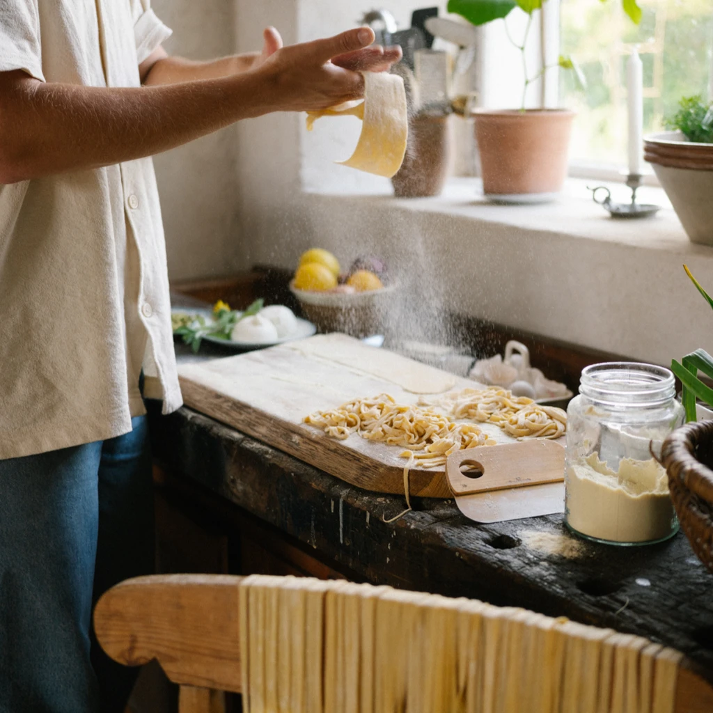 Autentisk hjemmelavet pasta lavet helt fra bunden med pastavalserne til en Ankarsrum Assistent Original køkkenmaskine.