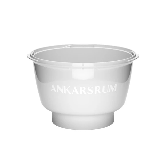 White Ice Cream Maker bowl with the Ankarsrum logo on it.