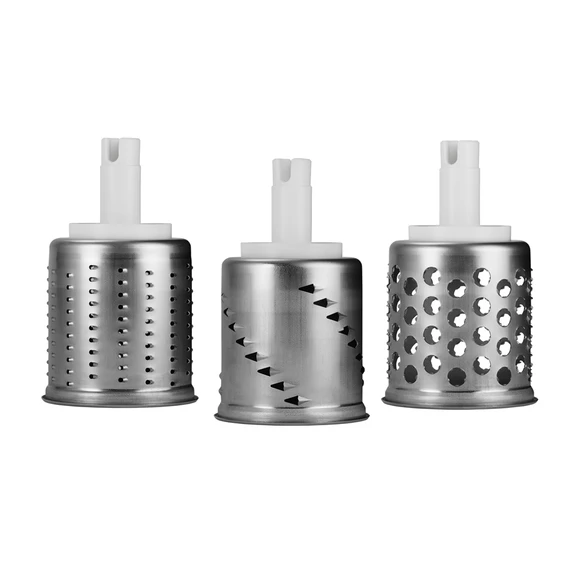 Fine Grating Drum, Shredding Drum, and Dumpling Drum for the Ankarsrum Vegetable Cutter.