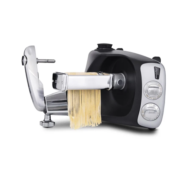 Ankarsrum Assistent Original with the Spaghetti Cutter attached, making fresh spaghetti.