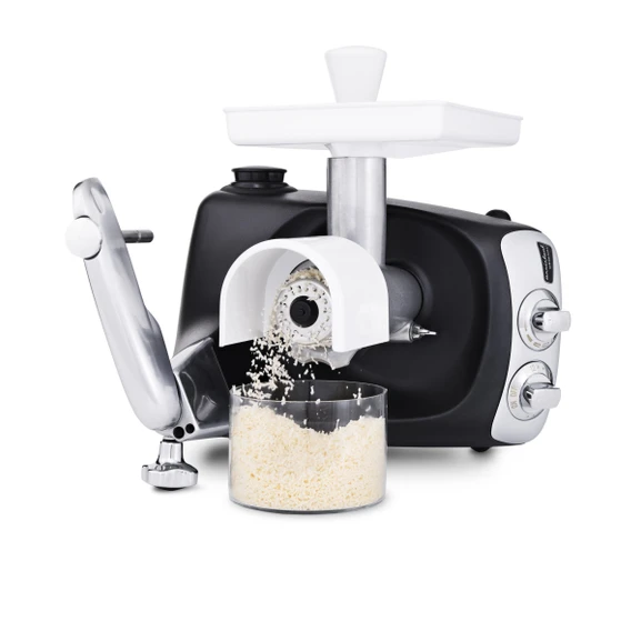 Ankarsrum Assistent Original with the Grater attached, grating cheese.