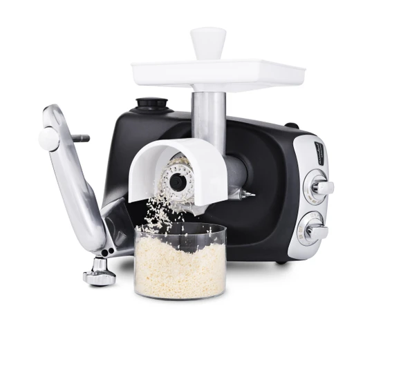 Ankarsrum Assistent Original with the Grater attached, grating cheese.