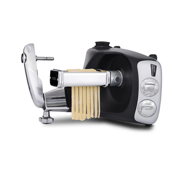 Ankarsrum Assistent Original with the Fettuccine Cutter attached, making fresh fettuccine.