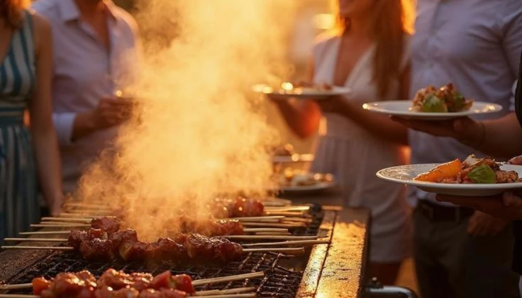Grillning af kød på udendørs BBQ, perfekt forberedt med en alsidig køkkenmaskine og dens mange funktioner til hjemmelavet mad.