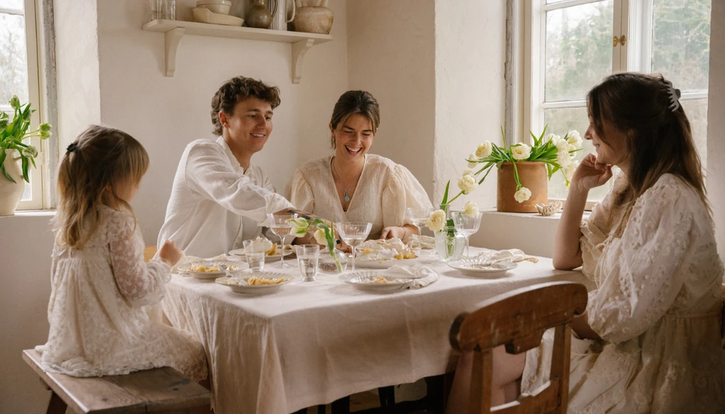 Hygge omkring spisebordet med sund og hjemmelavet mad, lavet med kærlighed og kraften fra en alsidig Ankarsrum røremaskine.